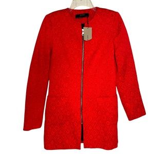 ZARA Women’s Long Line Blazer Size M  Lipstick Red Minimalist Contemporary Chic